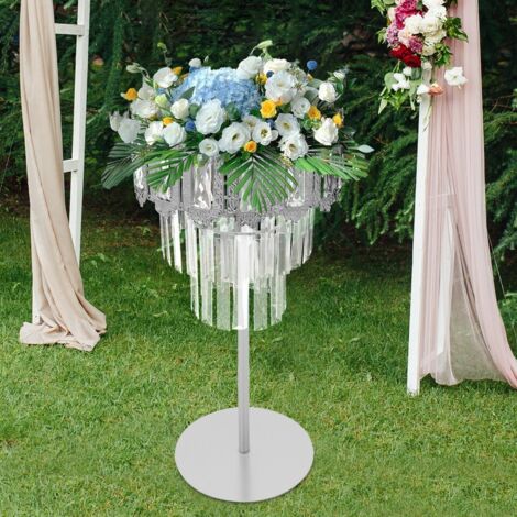 Vases dorés pour mariage, centres de table, support à fleurs en cristal avec cristaux suspendus, socle rond pour lustre, support pour mariage, décoration florale pour scène en forme de T, petit argent