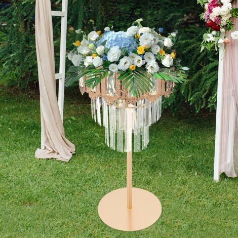 Vases dorés pour mariage, centres de table, support à fleurs en cristal avec cristaux suspendus, socle rond pour lustre, support pour mariage, décoration florale pour scène en forme de T, petite tromp