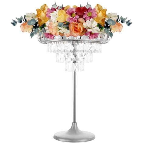 Vases en cristal doré pour centres de table, support métallique de 24cm pour lustre de table, support rond pour fleurs pour réception de mariage ou fête d'anniversaire, couleur argent Grande taille