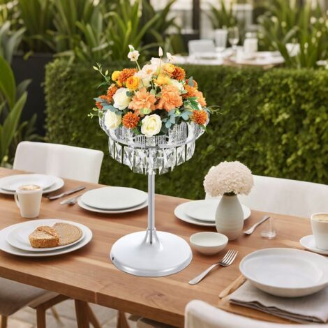 Vases en cristal doré pour centres de table, support métallique de 24cm pour lustre de table, support rond pour fleurs pour réception de mariage ou fête d'anniversaire, couleur argent petit