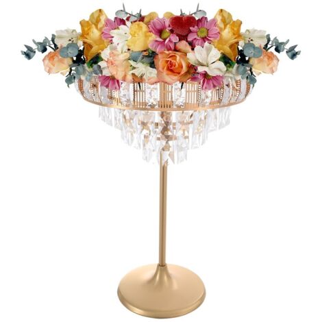 Vases en cristal doré pour centres de table, support métallique de 24cm pour lustre de table, support rond pour fleurs pour réception de mariage ou fête d'anniversaire, doré Grande taille