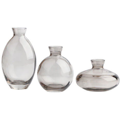 [Vases pour fleurs] + [Verre épais gris] + [Set de 3] + [Multifonctionnel décoratif] Vases en verre épais gris pour fleurs multifonctionnels, 3 hauteurs (6cm, 8.8cm, 12cm), pour salon, salle de bain, 