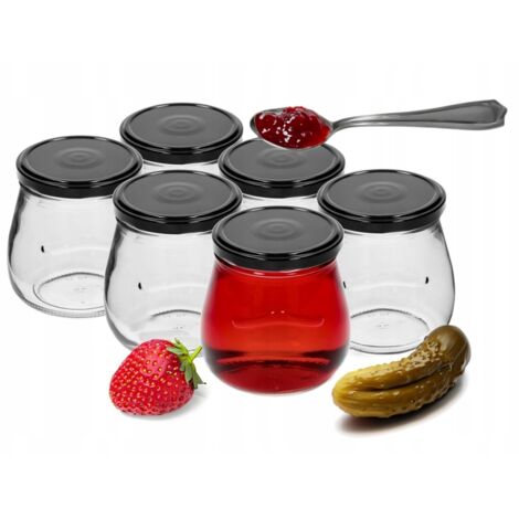 Vasetti per conserve con coperchio nero, 6 pezzi, 500 ml