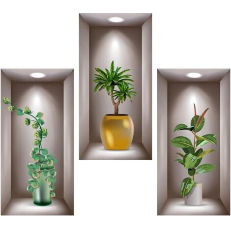 Vasi 3D per soggiorno, piante verdi, adesivi murali, 40 x 20 cm
