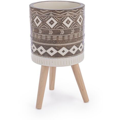 Vasi a motivi geometrici "Etnico" in ceramica con treppiedi h 31 cm