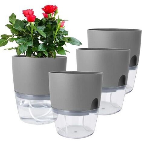 Vasi autodrenanti per giardinieri pigri - adatti per uso interno ed esterno - set da 4, grigi, diametro 10,5 cm