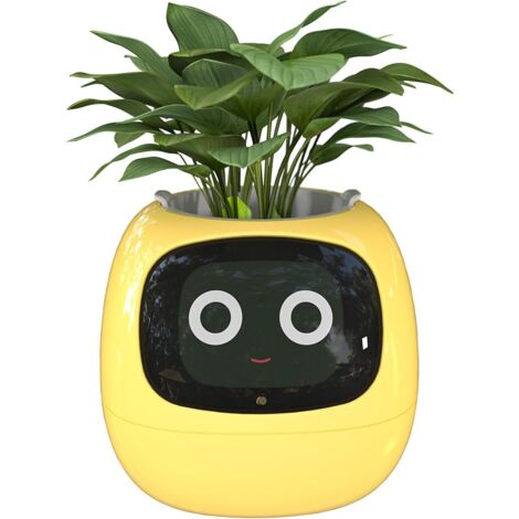 Vasi da fiori intelligenti con intelligenza artificiale, visualizzazione dell'ora e numerose animazioni espressive basate sull'ambiente per l'arredamento della casa (giallo)