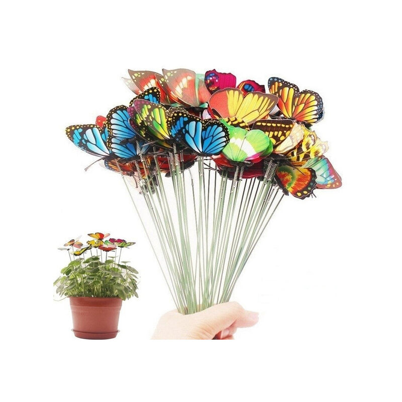 Image of Fortuneville - Vasi da giardino di colori misti Paletti di farfalle stravaganti colorati 50 pezzi