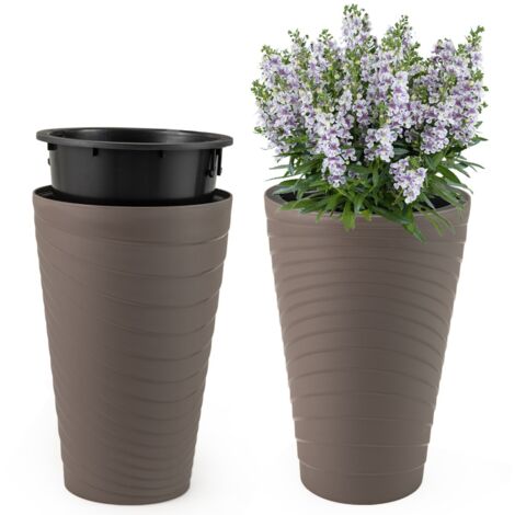 Vasi decorativi con secchio interno design con manico fori di drenaggio Set di 2 vasi da fiori alti 45 cm per esterno/interno Marrone