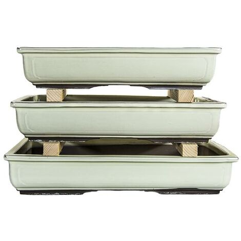Vasi per bonsai Giapponesi Morrisan rettangolari in gres smaltato bianco (Set da n.3 pezzi) - B19-31