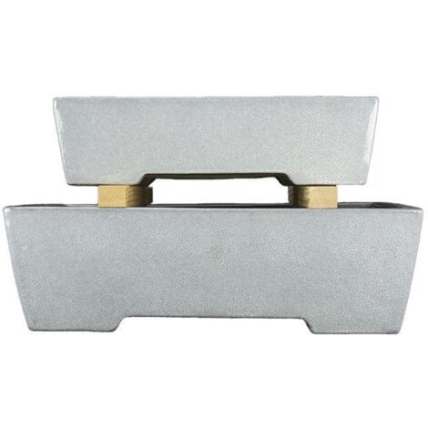 Vasi per bonsai rettangolari in gres smaltati bianco effetto crepato (Set da n.2 pezzi) - TY67
