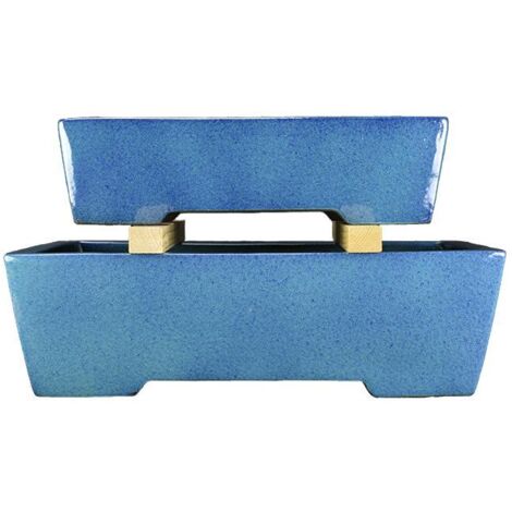 Vasi per bonsai rettangolari in gres smaltati blu (Set da n.2 pezzi) - TY66