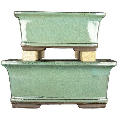 Vasi per bonsai rettangolari in gres smaltati verde (Set da n.2 pezzi) - 2846