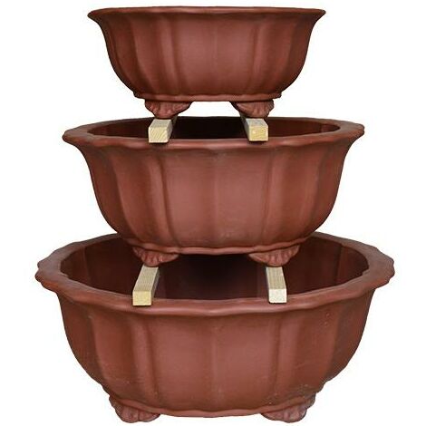Vasi per bonsai rotondi (forma a fior di loto) in gres (Set da n.3 pezzi) - GLA28