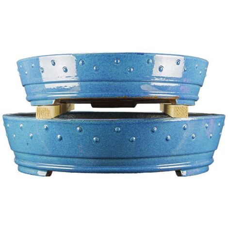 Vasi per bonsai rotondi in gres smaltati blu (Set da n.2 pezzi) - TY72