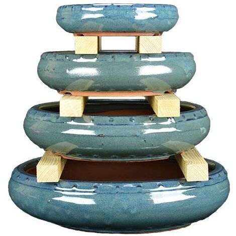 Vasi per bonsai rotondi in gres smaltati verde (Set da n.4 pezzi) - G237