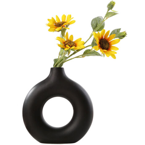 Vasi per Erba della Pampa, Vaso Creativo Decorazioni per la Casa Moderne, Vaso Fatto a Mano in Ceramica Nero Fiori Secchi Ornamenti Artigianali per la Decorazione della Casa dell'Ufficio - M
