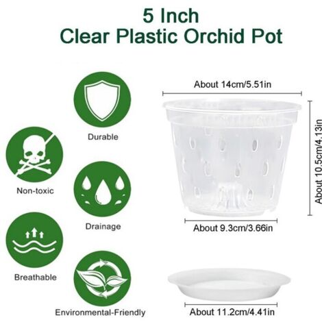 Vasi per orchidee in plastica da 5 pollici, senza vassoio, vasi trasparenti per la coltivazione di orchidee, vasi a rete per il controllo delle radici con fori, 10 pezzi