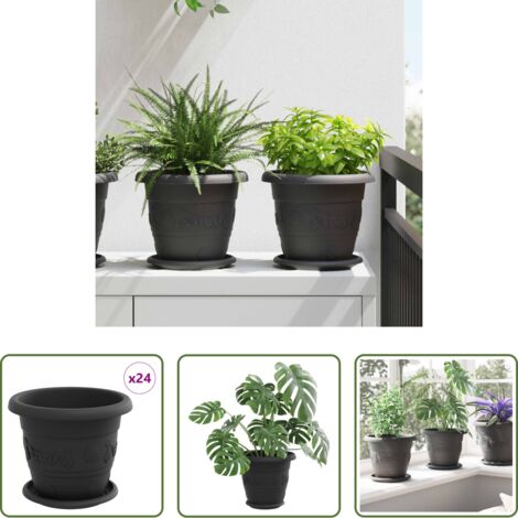 Vasi per piante in plastica - Vasi per Piante 24 pcs Nero Ø 26 x 21.5 cm Plastica