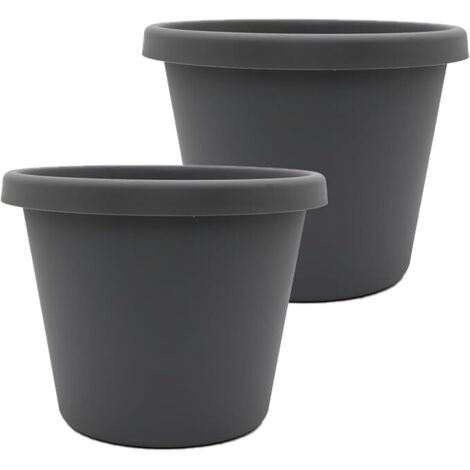 Vasi rotondi da 25 cm (10 pollici) con bordi arrotolati, adatti per piante da interno ed esterno, fiori ed erbe aromatiche, grigio caldo (set da 2)