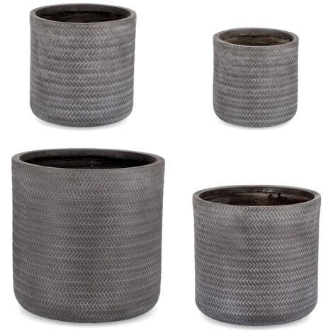 Vasi "Tressage" in fibra di vetro e argilla per fiori e piante da esterno set da 4 -Bianco