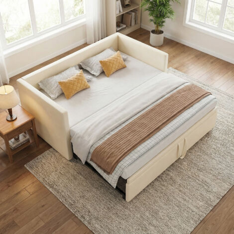 VASIEN –Lit gigogne 90/180x200cm,lit capitonné canapé-lit extensible avec sommiers à lattes,Canapé lit 2 Places 90/180 x 200,lit Canapé-lit Convertible,multifonctionnel style moderne,Velours - Beige