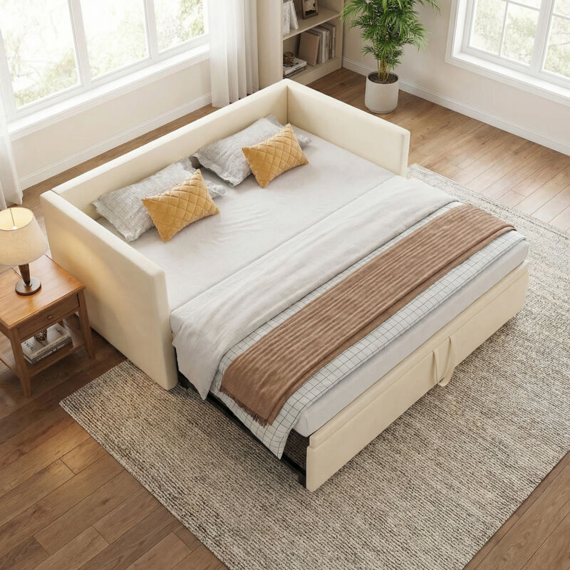 VASIEN –Lit gigogne 90/180x200cm,lit capitonné canapé-lit extensible avec sommiers à lattes,Canapé lit 2 Places 90/180 x 200,lit Canapé-lit