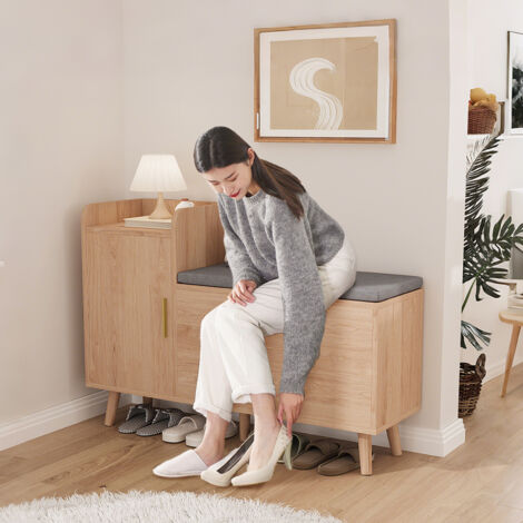 VASIEN – Meuble à chaussures bas pour entrée– Rangement multifonctionnel avec coussin amovible – Pieds en bois massif – Style scandinave – Dimensions 100x30x69.5cm