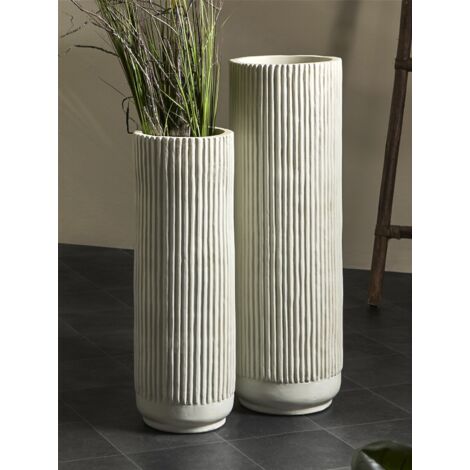 Vasija Relieve Lineas Verticales Beige 80 Cms. S/2 26Dx80 Cms