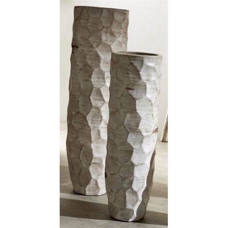 Vasija Terracota Damya Blanco Env. 100 Cms. S/2 30Dx100Cm Cms