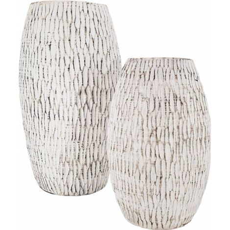 vasija terracotta blanc vieilli motif texturé élégant - Blanc vieilli effet terre cuite