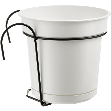 Vaso Ø23x21 cm in Polipropilene con Sottovaso e Ferro di Sostegno Tulli Kit Balcone Hydral 23 Bianco