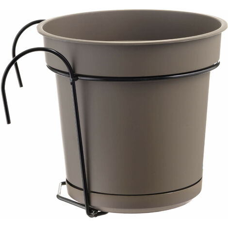 Vaso Ø23x21 cm in Polipropilene con Sottovaso e Ferro di Sostegno Tulli Kit Balcone Hydral 23 Bruno