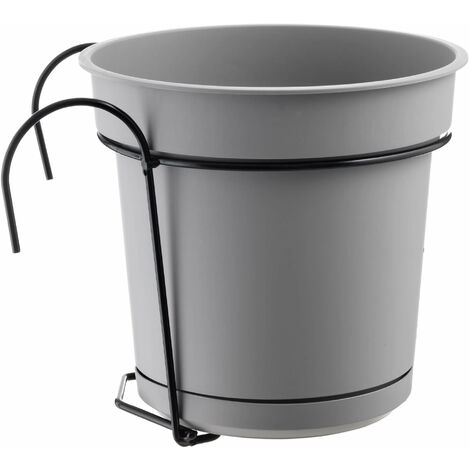 Vaso Ø23x21 cm in Polipropilene con Sottovaso e Ferro di Sostegno Tulli Kit Balcone Hydral 23 Grigio