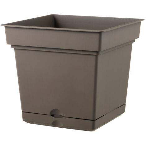 Vaso 38x38x38 cm in Polipropilene con Riserva d'Acqua e Sottovaso Tulli Still Elements 38 Bruno