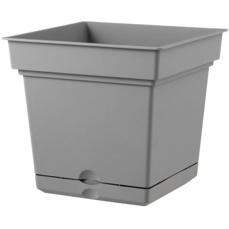 Vaso 38x38x38 cm in Polipropilene con Riserva d'Acqua e Sottovaso Tulli Still Elements 38 Grigio