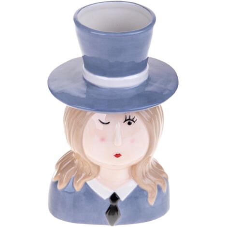 Vaso a Forma di Testa con Cappello H 25,4 cm