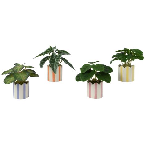 VASO A STRISCE 7,5XH16CM CON PIANTA 4 MODELLI.