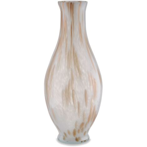 "Vaso artigianale bianco e ambra FIASCO in vetro di Murano 56 cm."