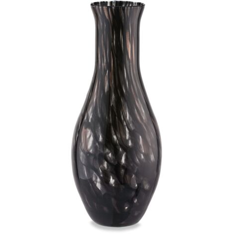 "Vaso artigianale nero e ambra FIASCO in vetro di Murano 40 cm."