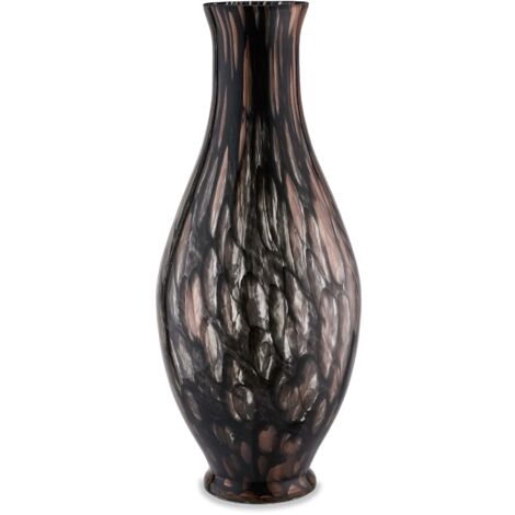 "Vaso artigianale nero e ambra FIASCO in vetro di Murano 56 cm."