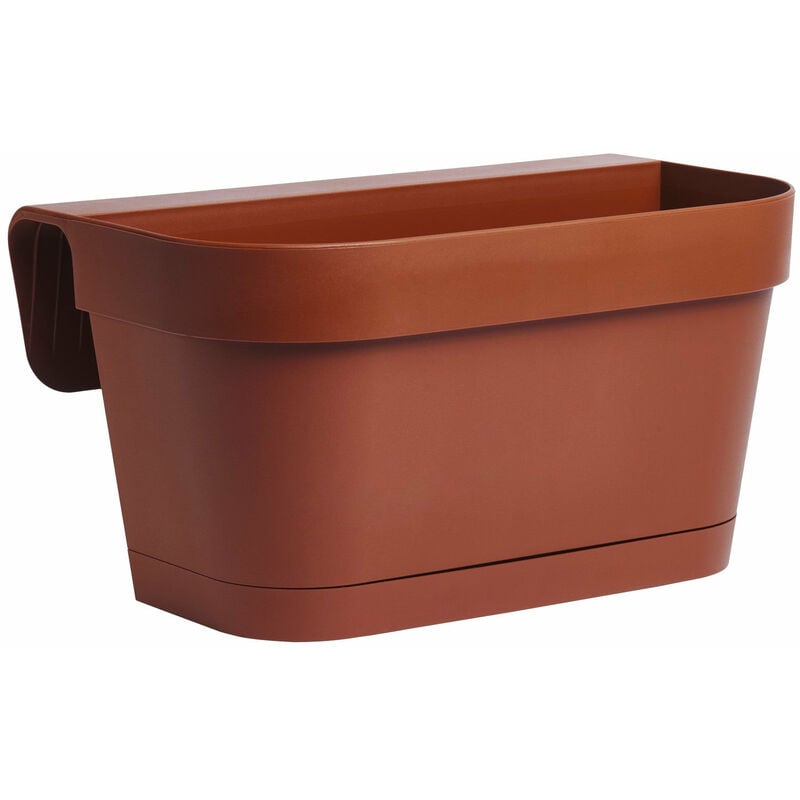 Vaso Balconiera B-Smart in resina con sottovaso e distanziale - 36x16x19 cm Brown