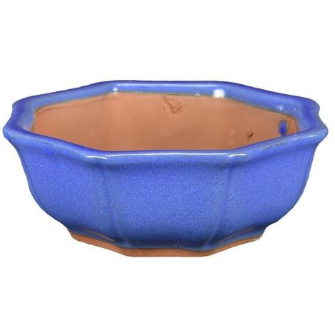 Vaso bonsai fior di loto smaltato blu 19 cm