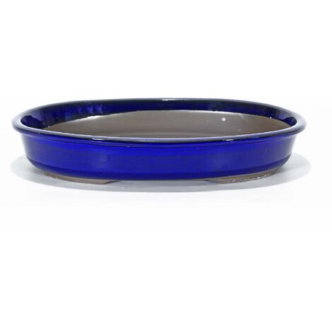 Vaso bonsai ovale smaltato blu 38 cm.