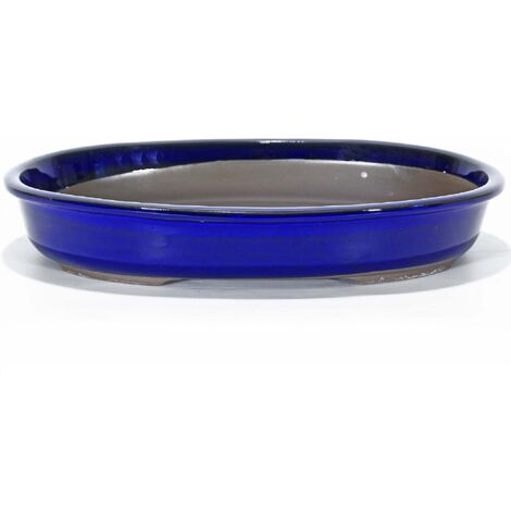 Vaso bonsai ovale smaltato blu 48 cm.