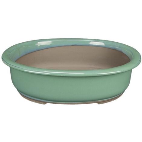 Vaso bonsai ovale smaltato verde 24 cm