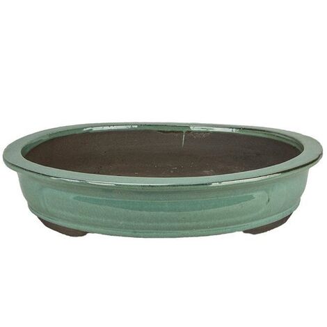 Vaso bonsai ovale smaltato verde 40 cm.