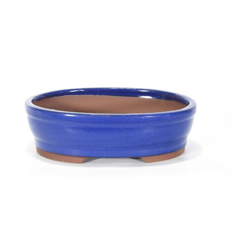 Vaso bonsai smaltato ovale cm. 25 Blu