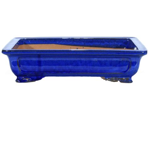 Vaso bonsai smaltato rettangolare 42 cm Blu