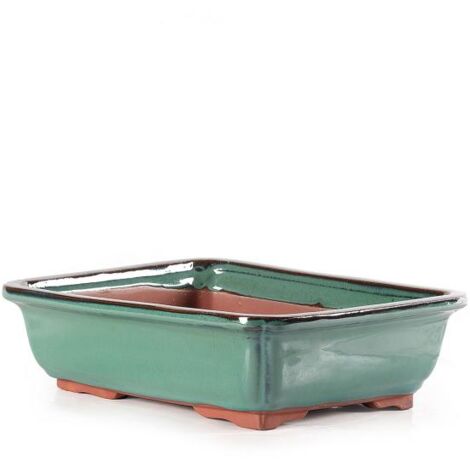 Vaso bonsai smaltato rettangolare cm. 19 Verde